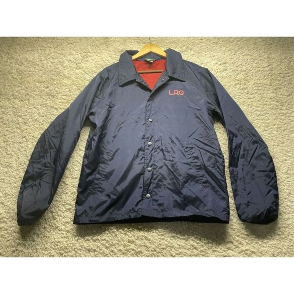 LRG‎ Lifted Research Group Navy Blue Snap Down Windbreaker Jacket Size Large GUC